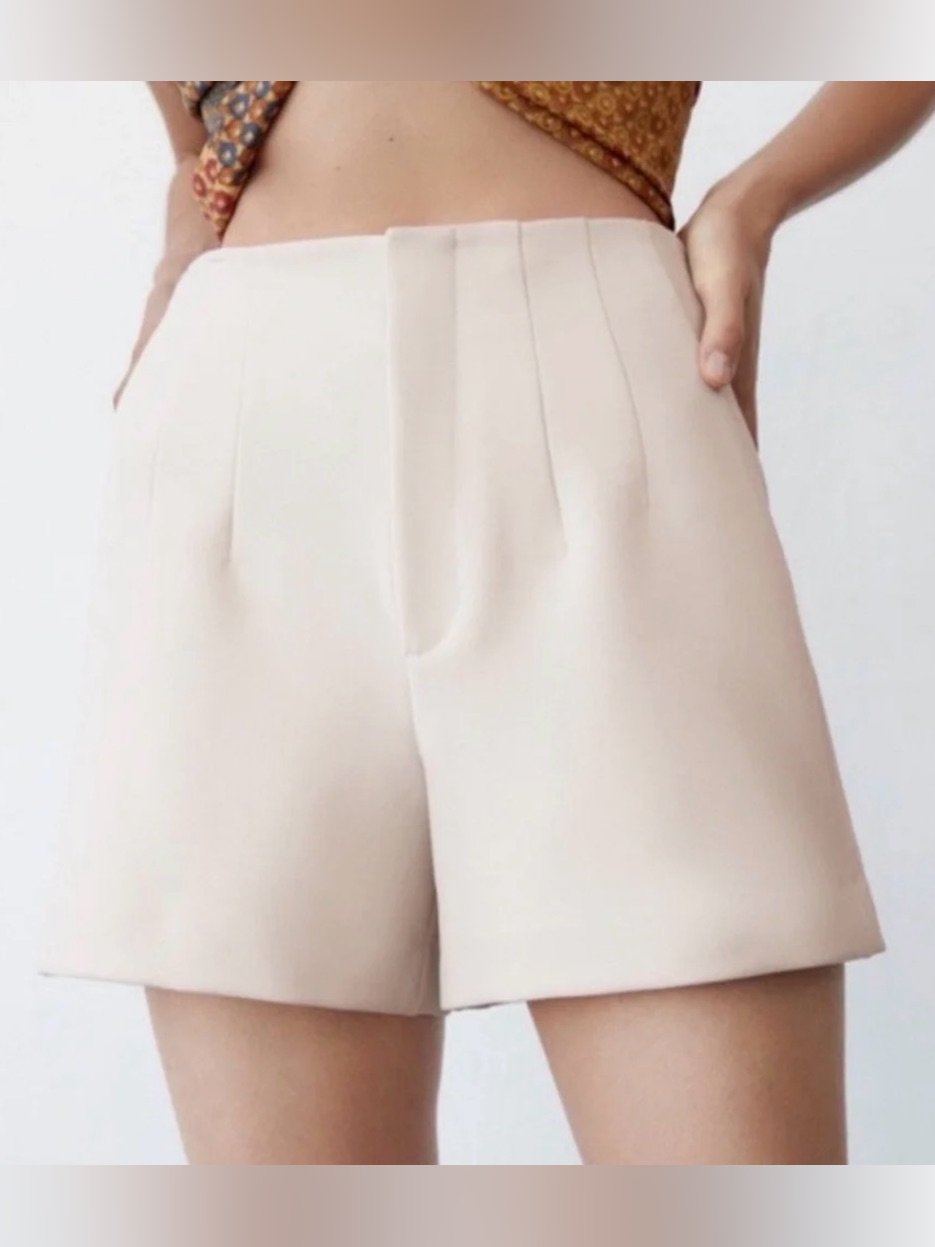 Zara Cream High-Waist Tailored Shorts Nwt